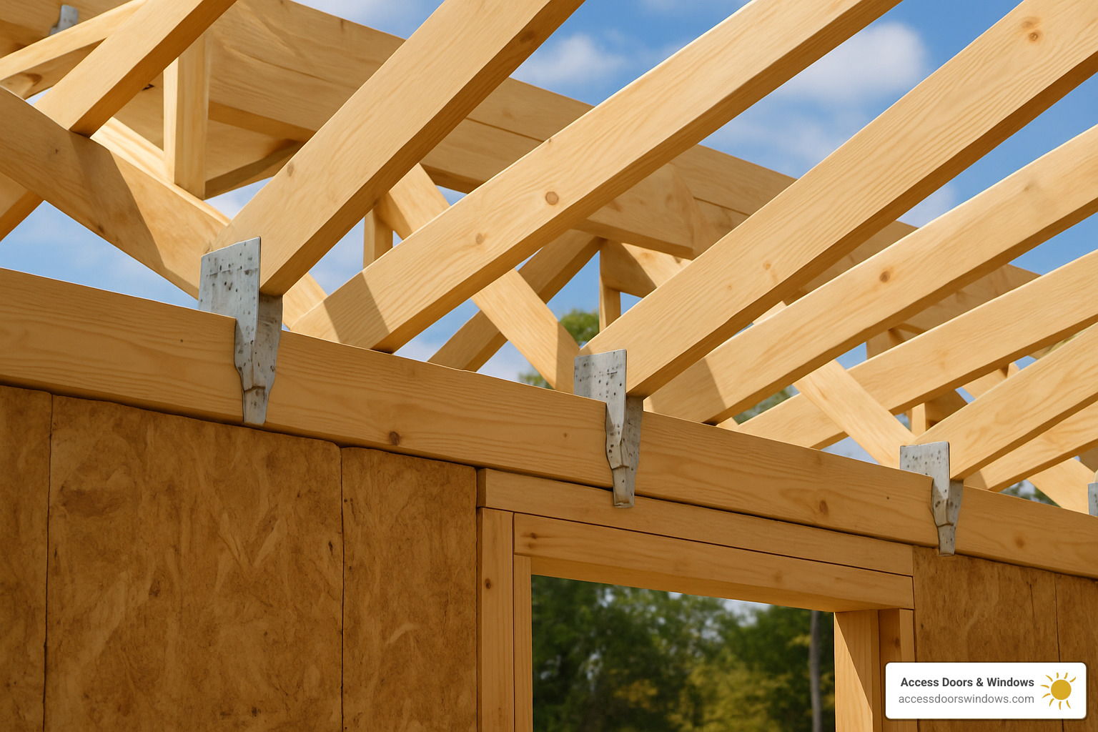 Roof reinforcement with hurricane straps connecting roof trusses to wall plates - hurricane storm protection