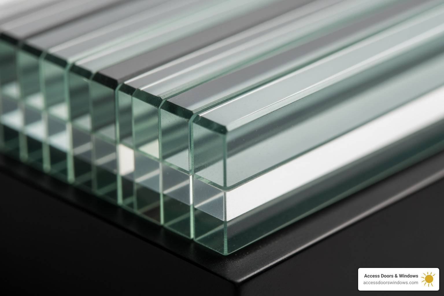close-up on the laminated glass edge of an impact window - Florida impact-resistant windows