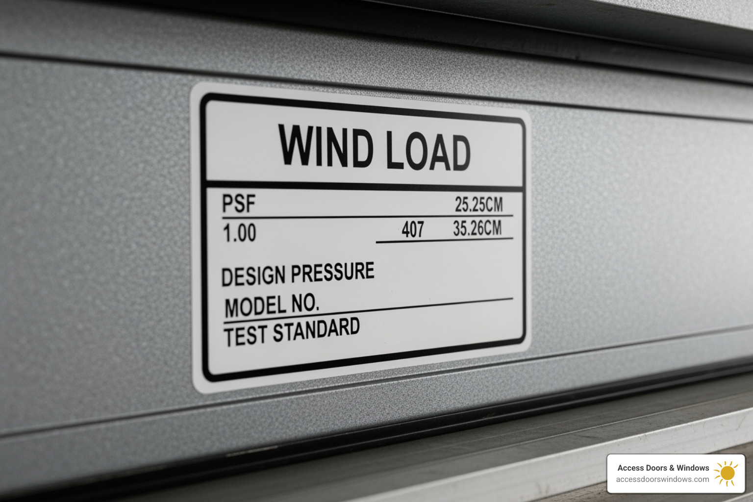Close-up of a garage door wind load sticker - how to tell if garage door is hurricane rated Close-up of a garage door wind load sticker - how to tell if garage door is hurricane rated