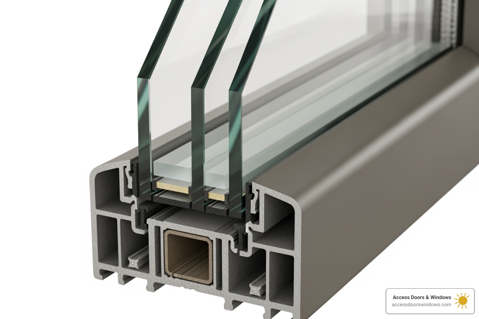 cross-section of an impact window showing layers of laminated glass, PVB interlayer, and reinforced frame - broward county impact windows