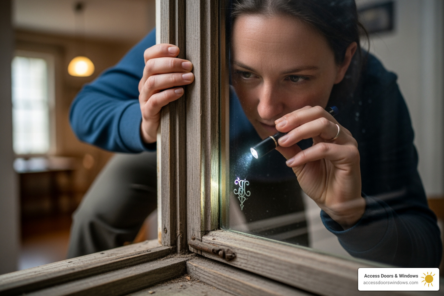 person closely inspecting the corner of a window for an etching - how do i know if my windows are hurricane-rated