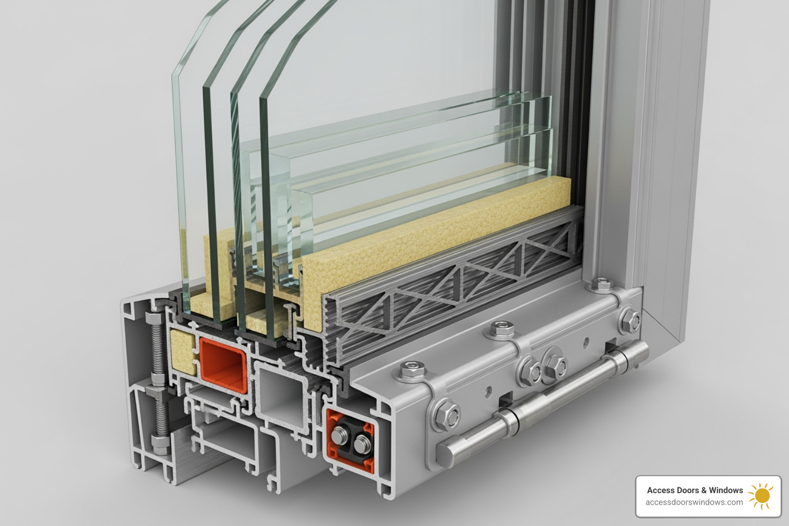A cutaway view of an impact door showing its layers and reinforced core - door impact
