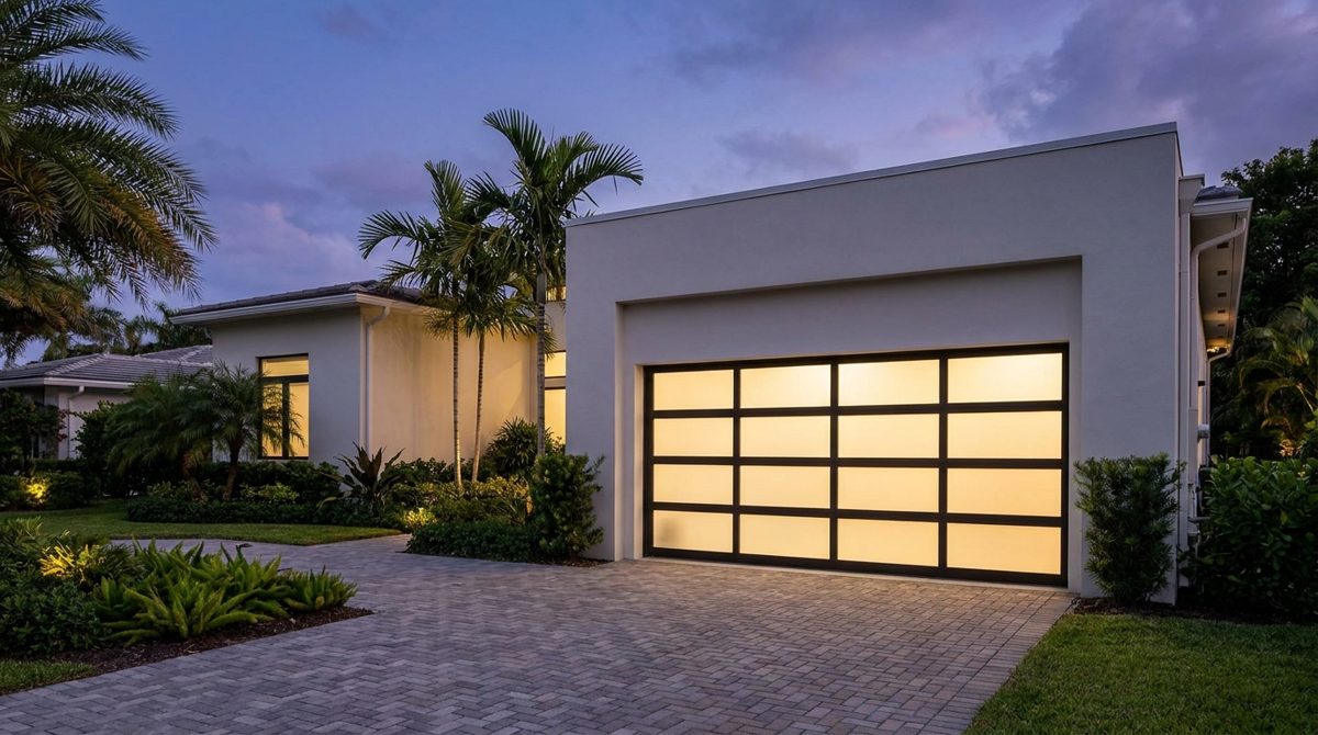 Aluminum-frame glass garage door installed in South Florida