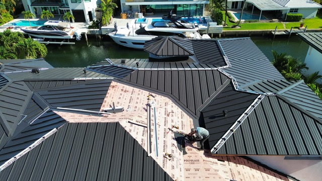 Metal roof on a waterfront estate