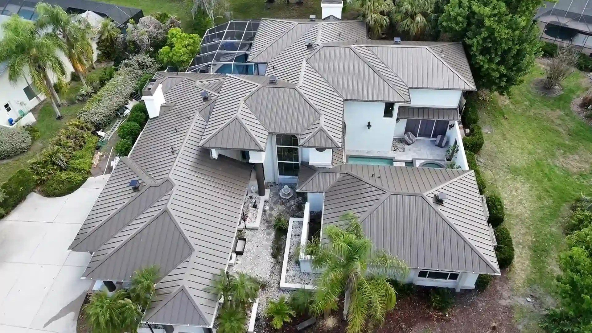 Tile roof on a South Florida home, aerial view