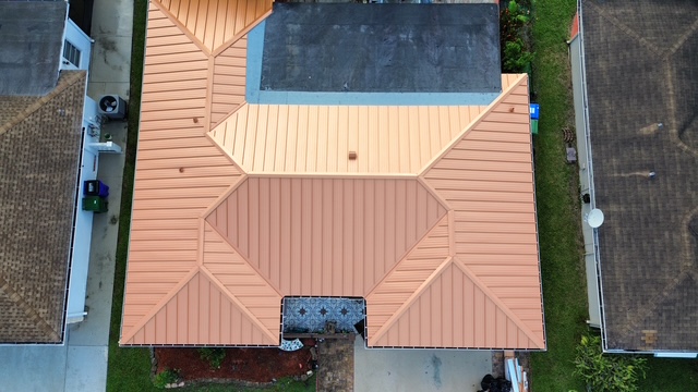 Copper-toned metal roof on a South Florida home