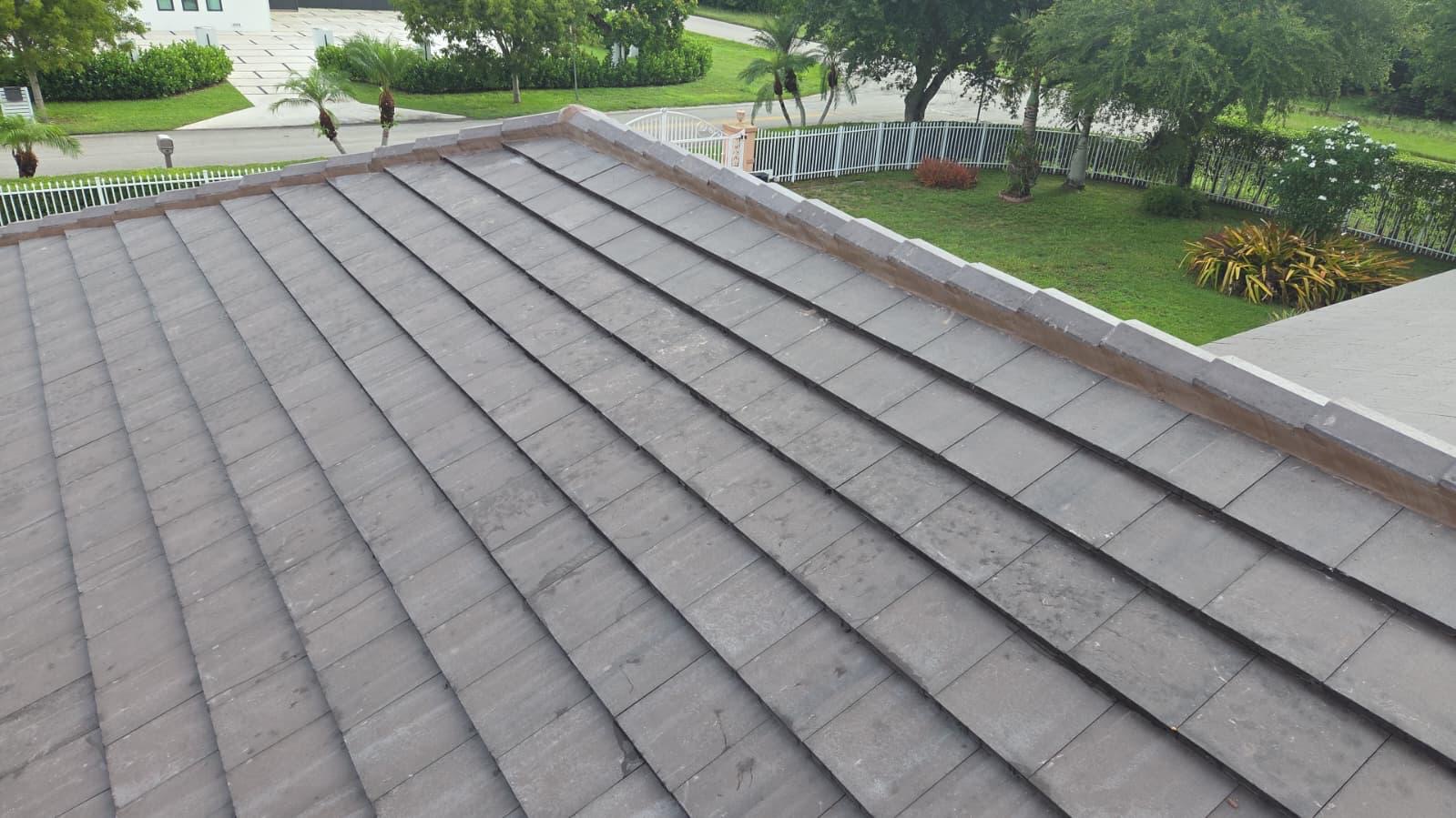Close view of a flat concrete tile roof