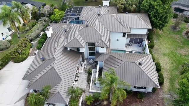 Tile roof with pool deck, aerial view